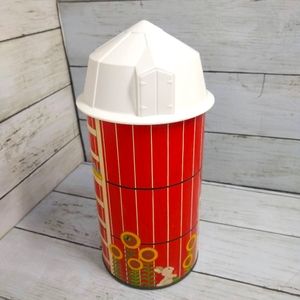 Vtg ©1990 Fisher Price Little People Farm Silo Barnyard Motif Removable Lid Toy